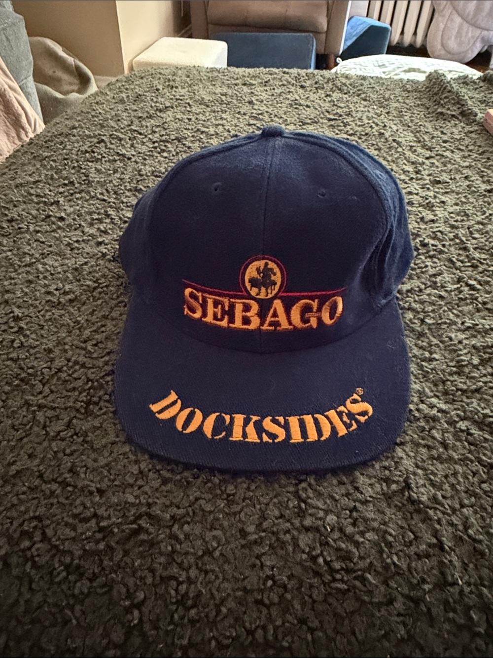 Sebago Vintage Navy Blue Cap with yellow Orange Embroidery
